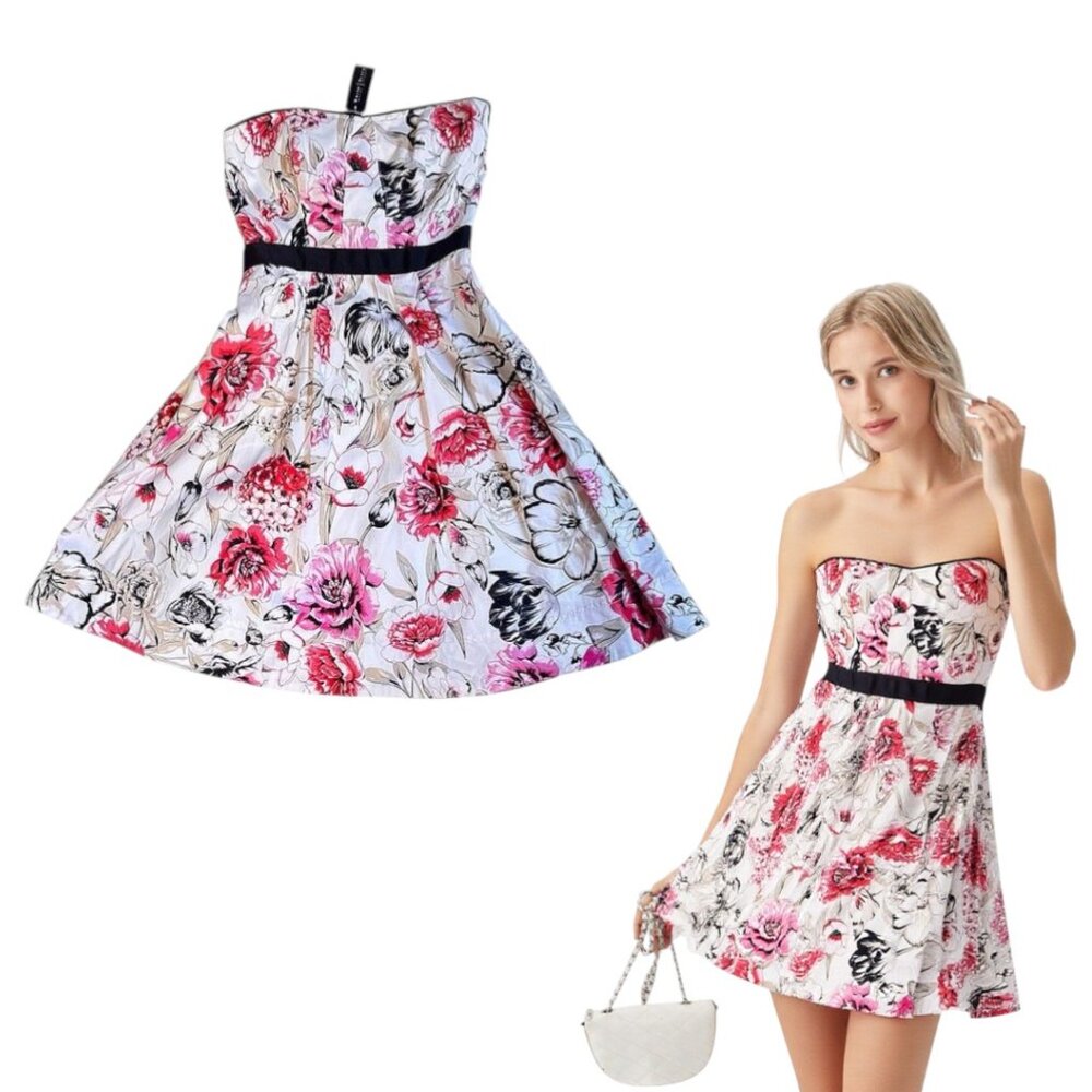 NWT White‎ House Black Market Strapless Floral Party Cocktail Dress sz. 0 XS